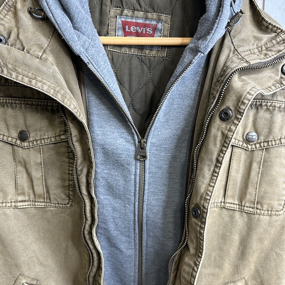 Levis Jacket Mens M Olive Green Quilted Lined Trucker Chore Military - Picture 9 of 16